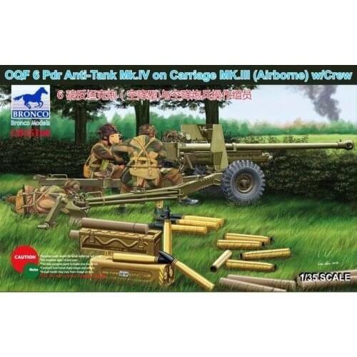 BRONCO CB35168 1/35 OQF 6 Pdr Anti-Tank Mk.IV on Carriage Mk.III w/Crew - Scale Model Kit