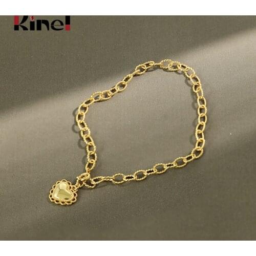 Kinel S925 Sterling Silver Anklet Delicate Lace Heart-Shaped Pendant 18K Gold Chain Female Anklet Silver Foot Jewelry