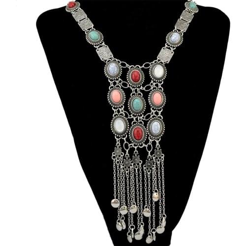 Ethnic African Antique Gold Resin Beads Bib Statement Long Tassel Necklaces for Women Boho Party Charm Gypsy Tribal Jewelry