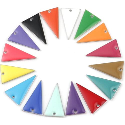 Doreen Box Fashion Gold Color Copper Enamelled Sequins Charms Triangle Double Sided Pendants DIY Jewelry Gifts 22mm x 13mm,10PCs