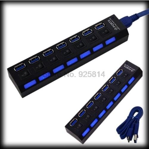 By dhl or ems 50pcs USB 3.0 Hub 7 Ports High Speed 5Gbps for PC laptop with on/off switch