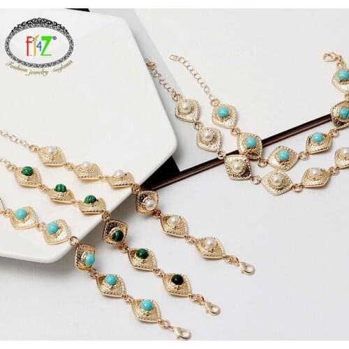 F.J4Z Hot Bohemian Bracelets for Women Fashion Peacock Stone Simulated Pearl Charm Bangle Bracelet Gifts Jewelry Dropship