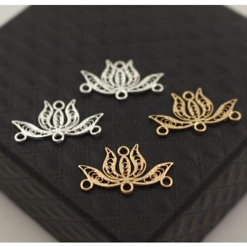 Filigree Lotus Flower Pendant Charms Loops Hanger Connectors Brass Findings DIY Stuffs Ancient Jewelry Accessories Choose Colors