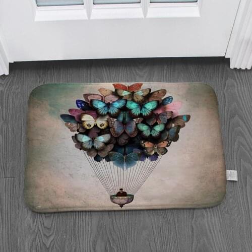 Flannel non-slip mat butterfly hydrogen balloon sunflower print rectangular mat 40*60cm entrance door mat washable kitchen floor