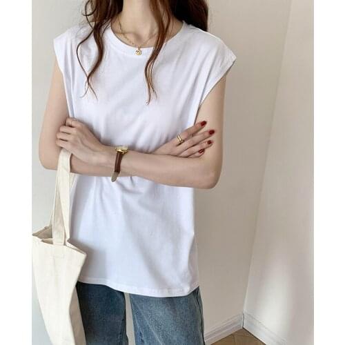 Gkfnmt Tshirt Cotton Tops Plus Size Tank Oversize 2021 Women Summer Sleeveless T-Shirt White Black Clothes Vest XXL