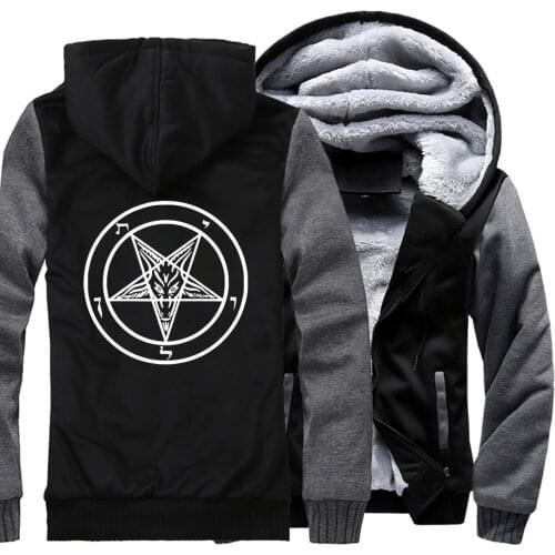 Pentagram Gothic Occult Satan men zipper hooded Sweatshirt Autumn Winter thickening Plus velvet Warm and comfortable hoodies man