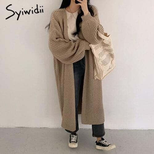 Syiwidii Long Cardigan Women Sweaters Autumn Winter 2021 New Long Sleeve V-Neck Casual Knitted Jackets Korean Clothing for Women
