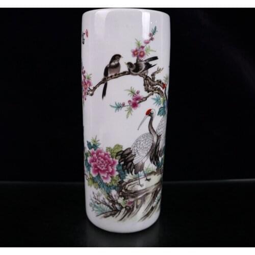 The painting of crane in famille rose in late Republic of China