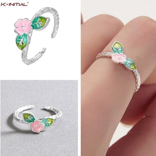 Kinitial Garden Cherry Flower Leaves Resizable Finger Rings Valentines Day Gift Jewelry Hot Tree Branch Open Rings for Women
