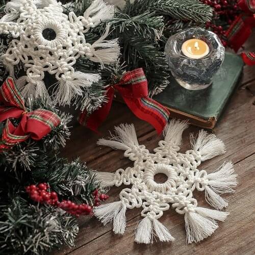 Round Fabric Placemats Dining Table Cloth Pad Nordic Handmade Woven Macrame Cotton Snowflake Cup Pad Placemat Hanging Ornament