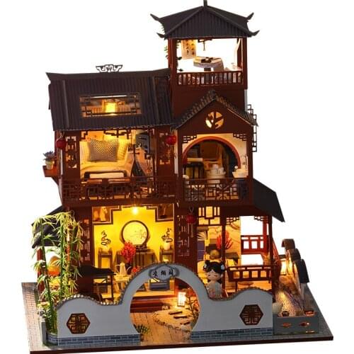 Doll House Wooden Furniture Diy Dollhouse Miniature Puzzle Assemble Miniatures Dollhouse Kits Educational Toys For Children Gift
