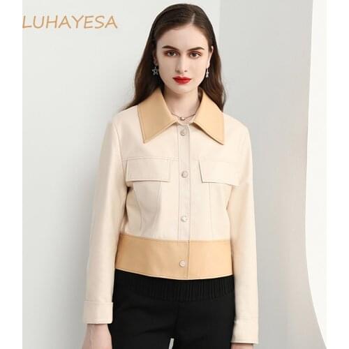 LUHAYESA Fashion Women Leather Genuine Jacket Autumn Spring Natural Sheepkin Jackets