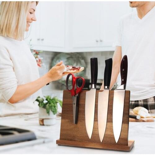 Acacia Wood Magnetic Knife Block Holder, Universal Stand Without Knives for kitchen