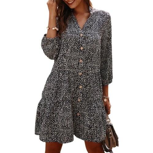 Summer Fashion Mini Dress Dot Print Single Breasted Dress V Neck Loose Summer Dress for Party Vintage Casual Loose Soft Vestidos