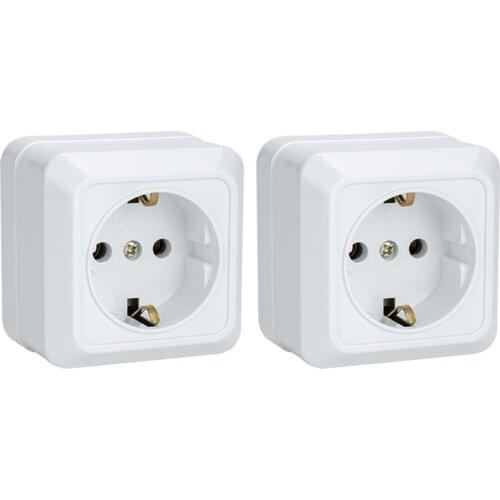 Pack 2 - Schuko Surface Wall Mount Power Socket Max AC 250V 16A