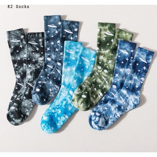 New Fashion Tie-dye Alien Men and Women Socks Cotton Colorful Starry sky Harajuku Star HipHop Skateboard Happy Funny Sockings