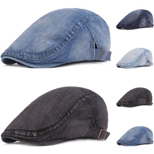 2020 New Spring Denim Beret Hat for Men Women Casual unisex Jeans Beret Cap Fitted Sun Cabbie Duckbill Flat Cap Gorras