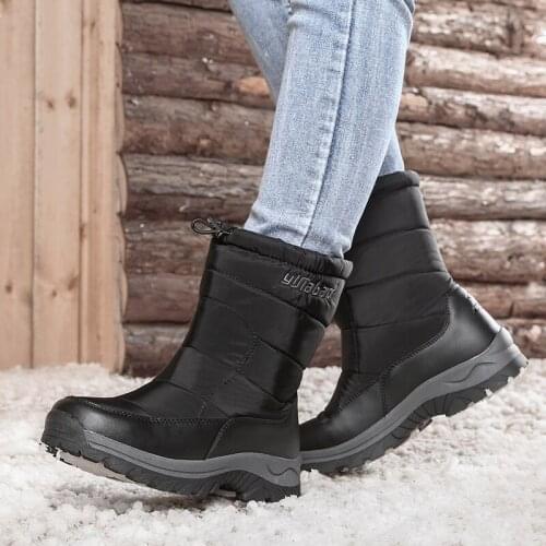 2021 New Snow Boots Women Black Boots Outdoor Mid-tube Winter Warmth and Velvet Flat Bottom Non-slip Wear-resistant Cotton Shoes