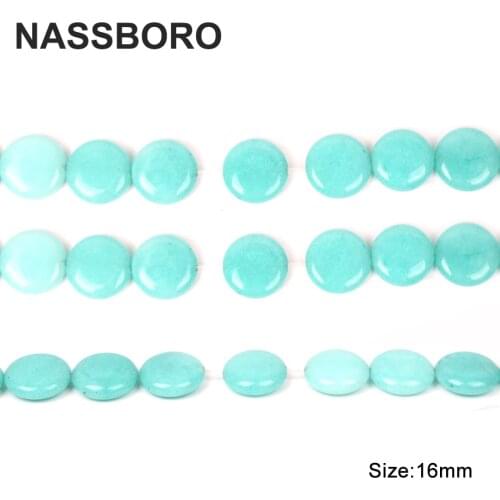 Nassboro 16mm Flat Round Coin Light Green Natural Stone Beads for Jewelry Making Diy Bracelet Necklace Wholesale Handmade