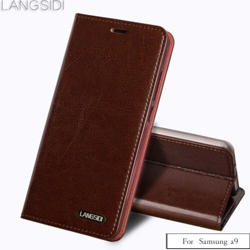 Luxury Flip three card oil wax skin flip phone holster For Samsung Galaxy a9 phone case all handmade custom