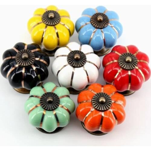 Cabinet Knobs Desk Drawer Cupboard Kitchen Pull Handle Pumpkin Ceramic Handles Handles for Furniture Retro Kitchen Accessories