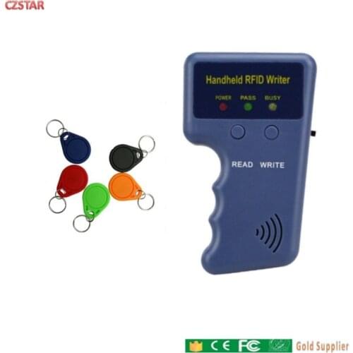 Handheld 125KHz EM4100 TK4100 RFID Copier Writer Duplicator Programmer Reader + 5pcs EM4305 T5577 Rewritable ID Keyfobs Tags