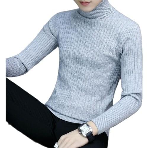 Autumn Winter Mens Sweater Mens Turtleneck Solid Color Pullovers Men Slim Fit Solid Color Male Knitted Sweaters Clothing 3XL