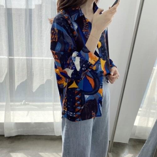 Ins wind print lantern sleeve loose shirt