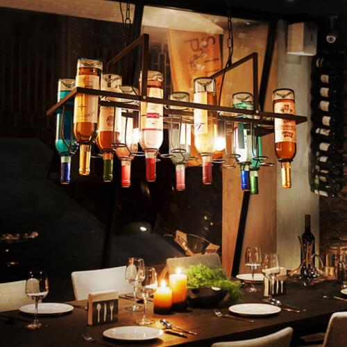 Vintage Retro Loft DIY Wine Bottle Iron Pendant Light Recycled DIY Hanging Lamp E27 Pendant Lamp Store Cafe Bar Lighting Fixture