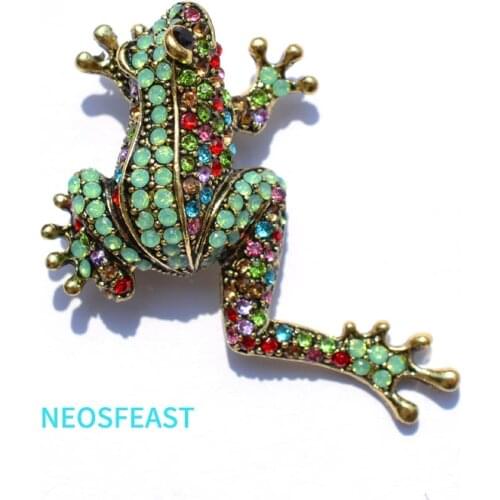 Fashion Jewelry Multi Color Rhinestone Frog Brooches for Women Elegant Animal Alloy Pin Ladies Corsage Party Gifts Dress Garment
