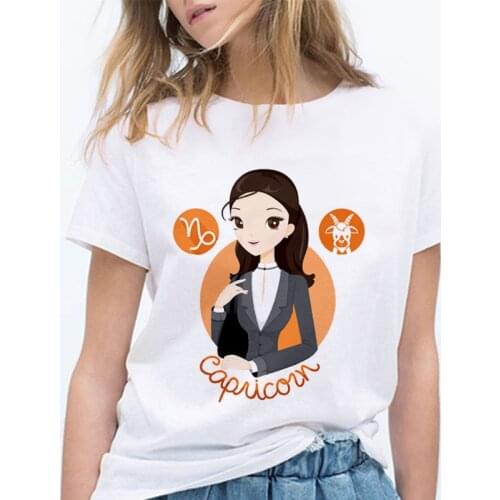 2021 New summer 12 constellation girls T shirt Women printed Harajuku Tshirt Short Sleeve Cute T-shirt White Tops Female Clothes