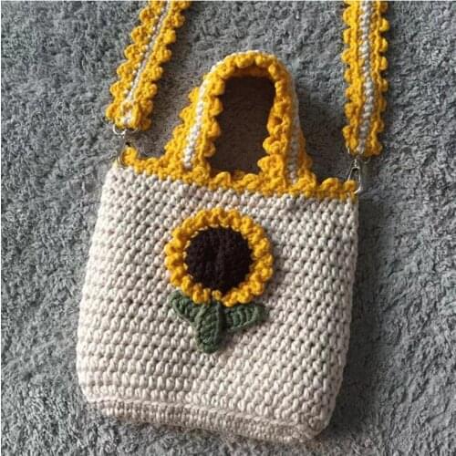 Daisy Flower Women Messenger Shoulder Bag Handmade Yarn Crochet Exclusive Design Fashion Soft Lady Shopping Handbag
