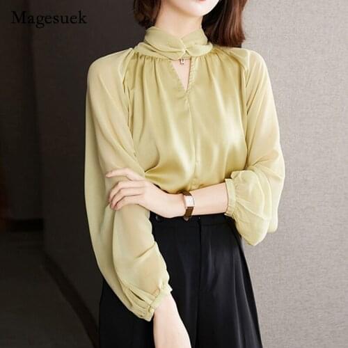 2021 New Fashion V-neck Hollow Tops Elegant Office Lady Autumn Women Shirts Blouses Long Sleeve Shirt Blusas Womens Tops 16211