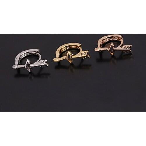 1 PCS Simple Copper Small Arrow Shape Circle Ear Piercing Hoop Earring Trendy Gold Color Round Cartilage Ear Clip Cuff Jewelry