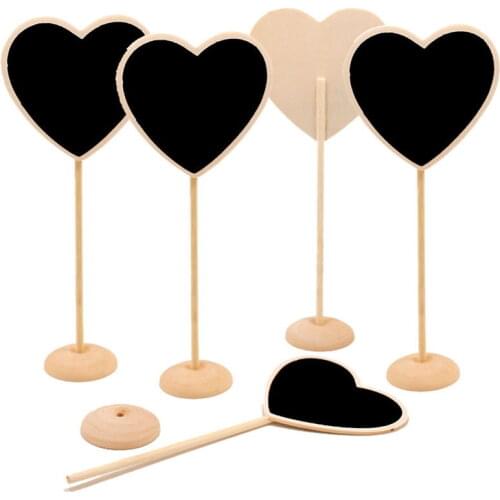 10 pcs Heart Shaped Blackboard Wooden Chalkboard Mini Wood Message Notice Board Table Wedding Party/Office/Desktop Decor