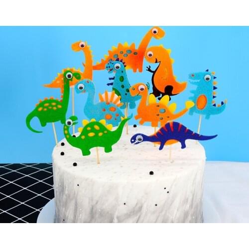 10pcs Cartoon Dinosaur Cake Toppers Happy Birthday Cake Decoration Kids Dinosaur Birthday Party Supplies Dino Cake Accessories