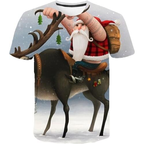 2021 Funny Anime Santa Claus T shirt For Merry Christmas Men Women 3d Printed Tshirt Summer Harajuku Short Sleeve Xmas T Shirt