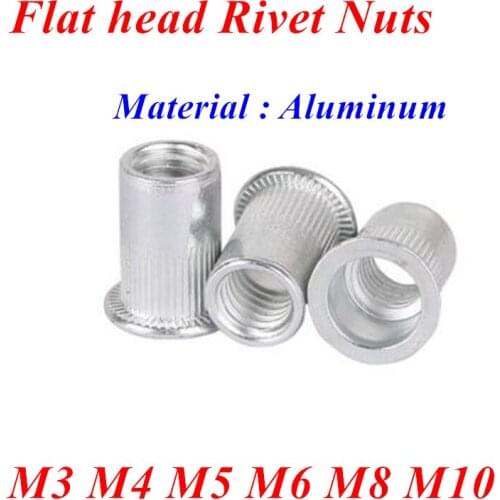 50/20pcs aluminum rivet nut M3 M4 M5 M6 M8 Aluminum Alloy Rivnut Flat Head Threaded Rivet Insert Nutsert Cap Rivet Nut