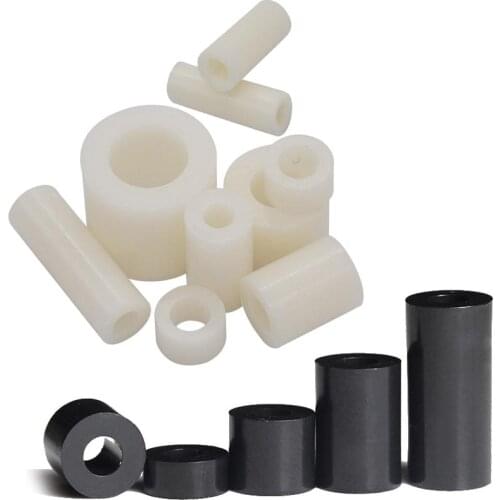 50pcs Inside Diameter ID 3 4 5 6 8mm Black White ABS Nylon Non-Threaded Spacer Hollow Standoff Washer M3 M4 M5 M6 M8 Screw Bolts
