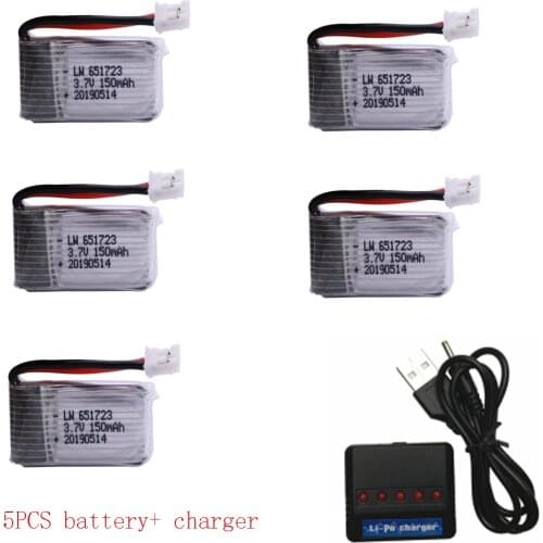 Lipo Battery 3.7V 150mAh +(5ni1) Charger For E010 E011 E013 F36 H36 CX-95 NH010 RC Quadcopter Spares Parts RC Drone Accessories