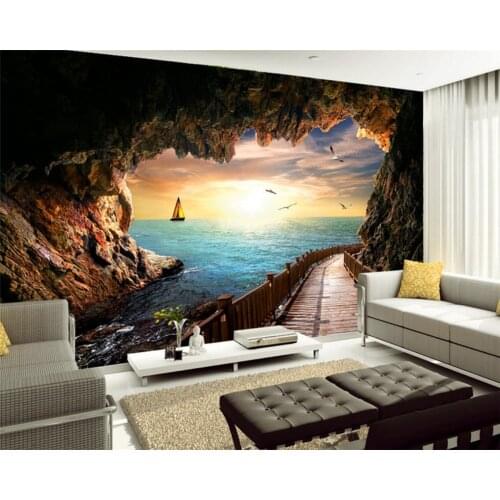 Beibehang Cave sea view beautiful sunset landscape mural wallpaper for living room papier peint mural 3d fototapeten 3d natur