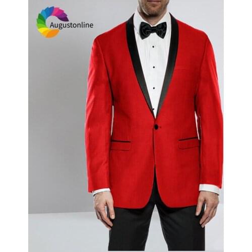 White Men Wedding Suits Red Groom Tuxedos Custom Made Black Shawl Lapel 2 Pieces Slim Fit Man Blazers Jacket Pants Costume Homme