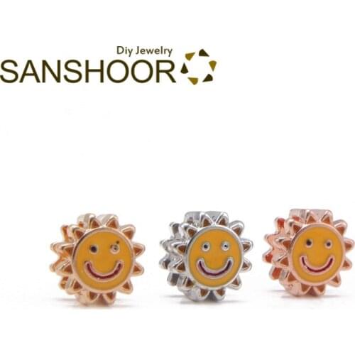 SANSHOOR Sun Face Keeper Slide Charms Fit 8mm Mesh Bracelet Bangles DIY Wrap Leather Wristband Belts For Toddler Women 6Pcs