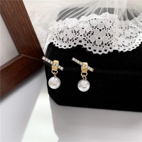 Girls Imitation Pearls Designer Earrings Rhinestone Simple Drop Earrings