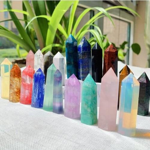 Energy Natural Crystal Stone Amethysts Clear Quartz Amazonite Healing Pyramid Point Wand Hexagonal Ore Mineral Home Decor Bead