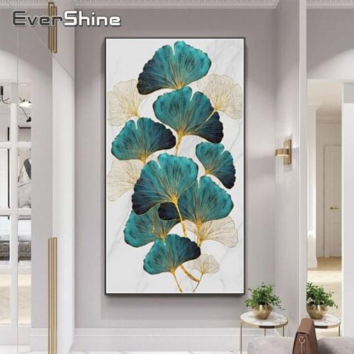 EverShine Diamond Mosaic Ginkgo Leaves Rhinestone Cross Stitch Full Drill Square Diamond Painting Landscape Abstract Wall Decor