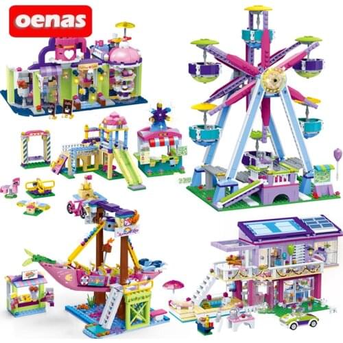City Friends Ferris Wheel Park Carousel Cafe Shop Party House Model Building Blocks Kid Educational DIY Toy Girls Birthday Gift