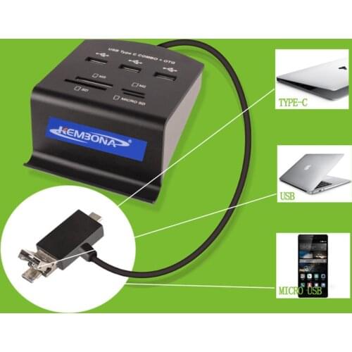 KEMBONA USB type-c Hub 7 in 1 USB 2.0 OTG with 3 USB 2.0, SD ,Micro SD and M2 MS Card For Macbook Air Laptop PC Tablet
