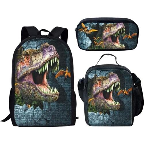 Cool Dinosaur 3D Print Student Backpacks Orthopedic Schoolbag for Boy Girls Book Bag 16 Inch Kids Backpack Children School Bags