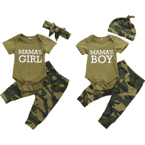 Citgeett Summer 0-12M Newborn Infant Baby Girls Boys Clothes Sets Letter Print Short Sleeve Romper Tops+Camouflage Pants Set